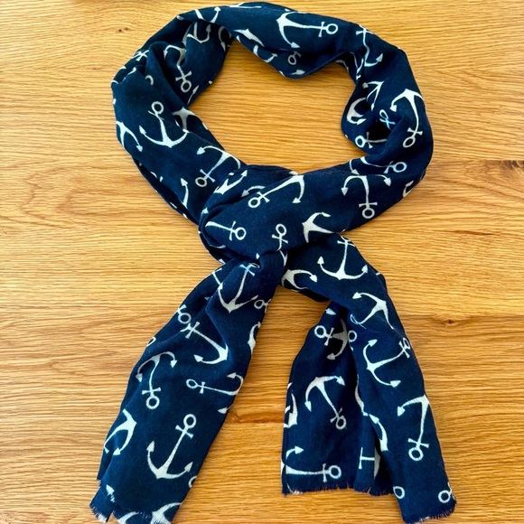 Matinique Navy Blue Anchor Print Scarf - Nautical Style Accessory - Picture 1 of 9